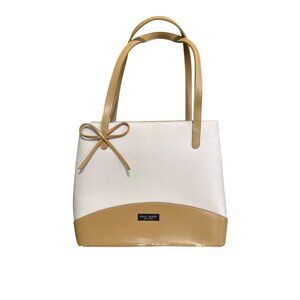 Kate Spade New York Canvas Leather Cream/Tan Tote Bag With Bow Accent